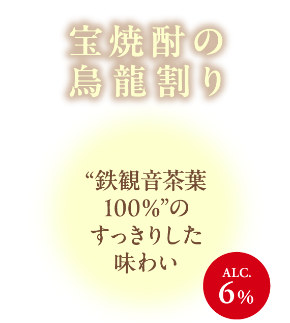 宝焼酎の烏龍割り“鉄観音茶葉100％”のすっきりした味わい ALC.6%
